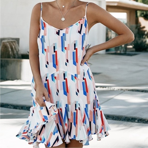 YUMI KIM Destination Dress in Split Screen Red White Blue Shift Mini Slip Size L - Picture 1 of 12